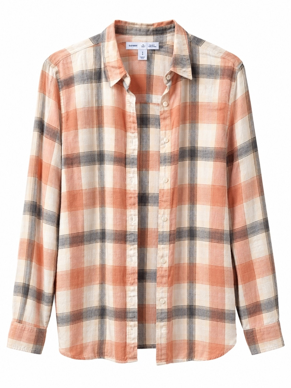 Old Navy Women's Plaid Button-Down Shirt - Peach, Gray, Cream XXL Tall